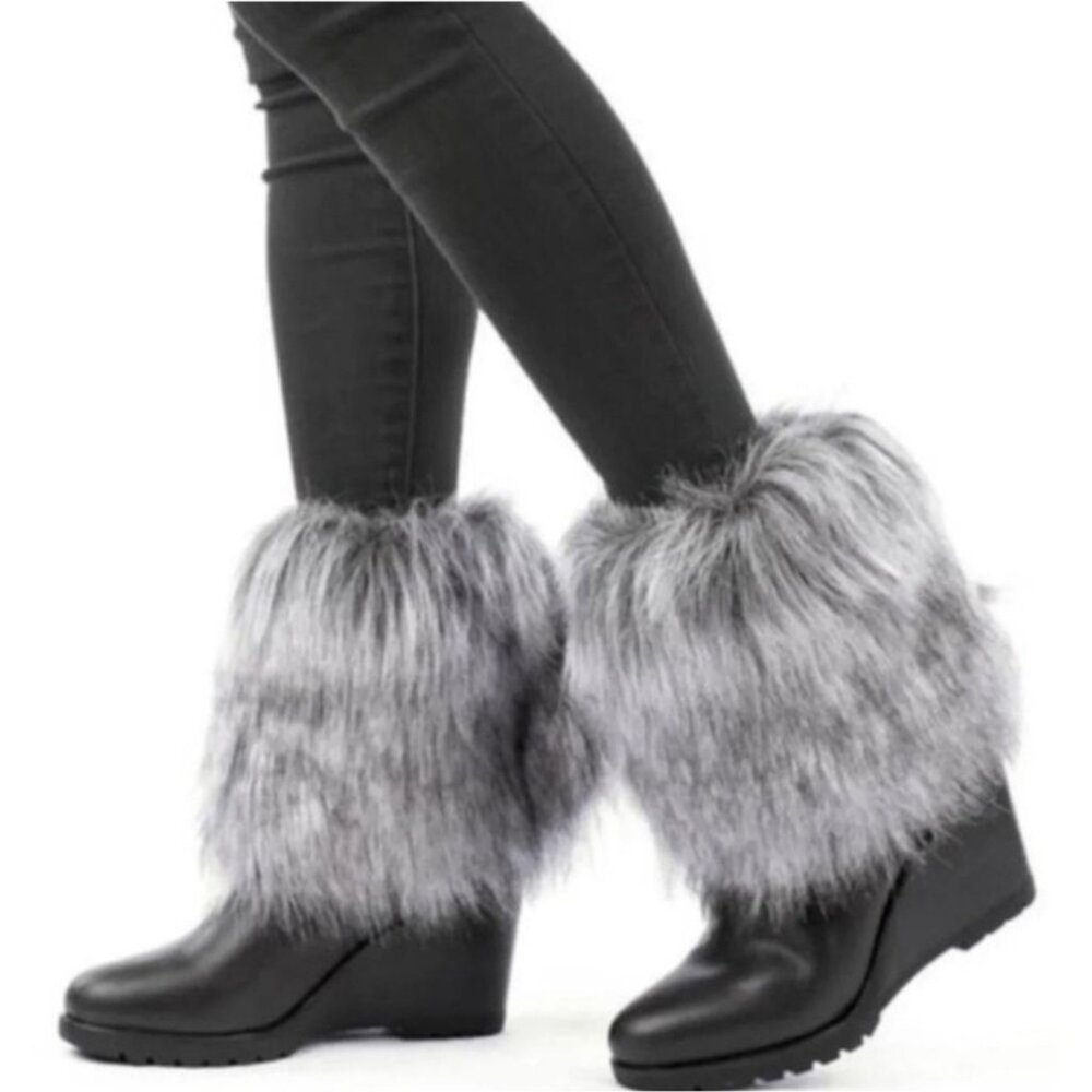 SOREL "Park City" Waterproof Black Leather Faux Fur Wedge Boots | US 8.5 | $300